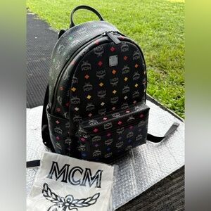 MCM Black Backpack with Multicolor Accents